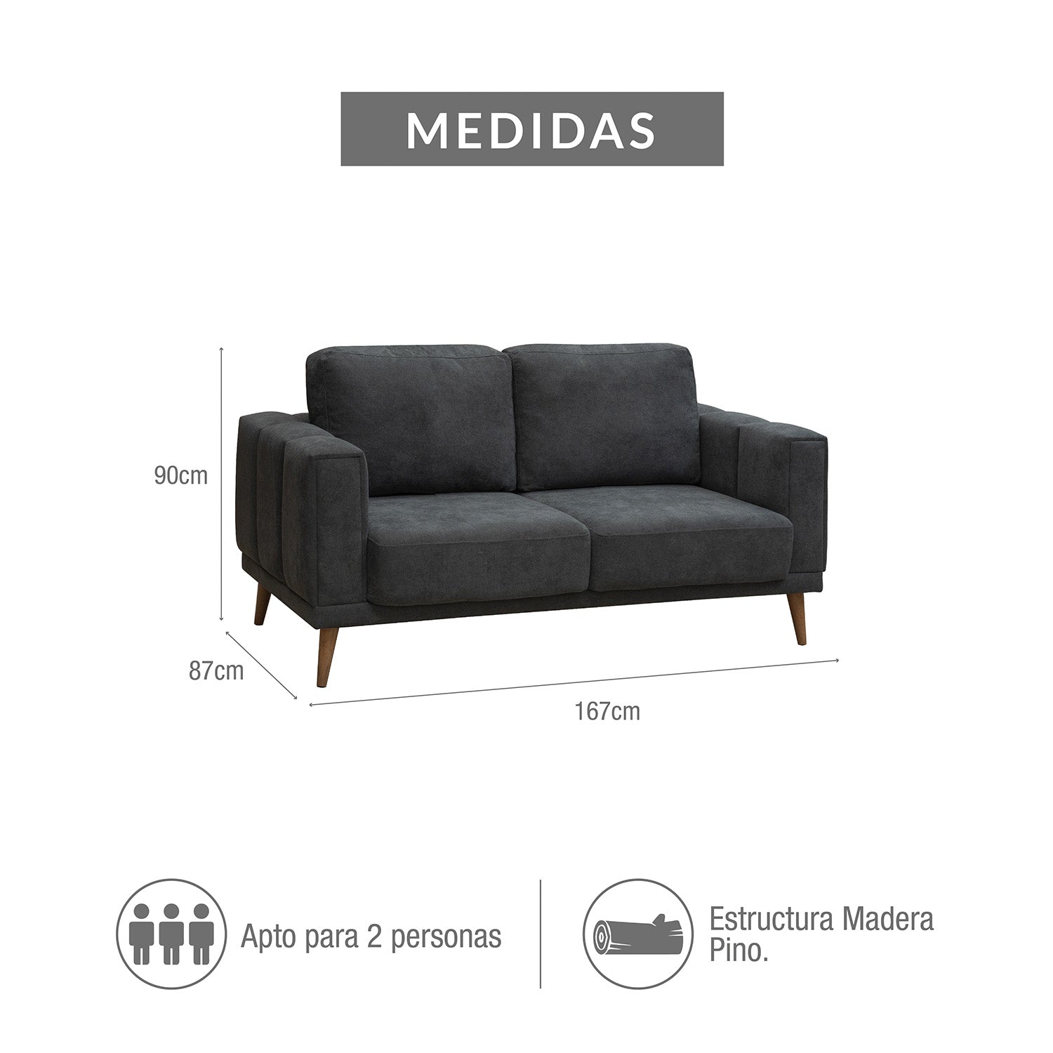 Sofá 2P Atenas microfibra Gris plomo
