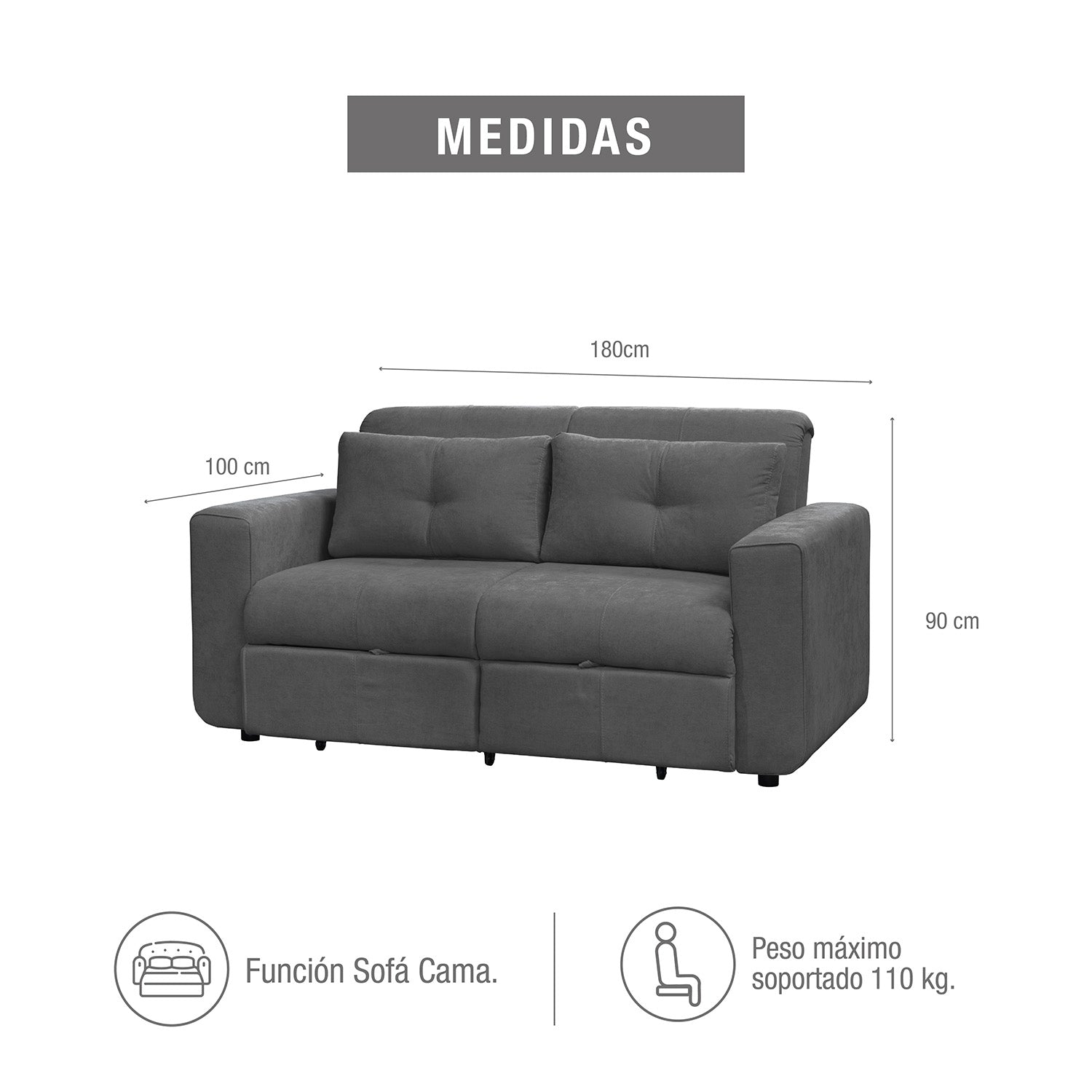 Sofa cama bourbon 1.40 microfibra Gris Plomo