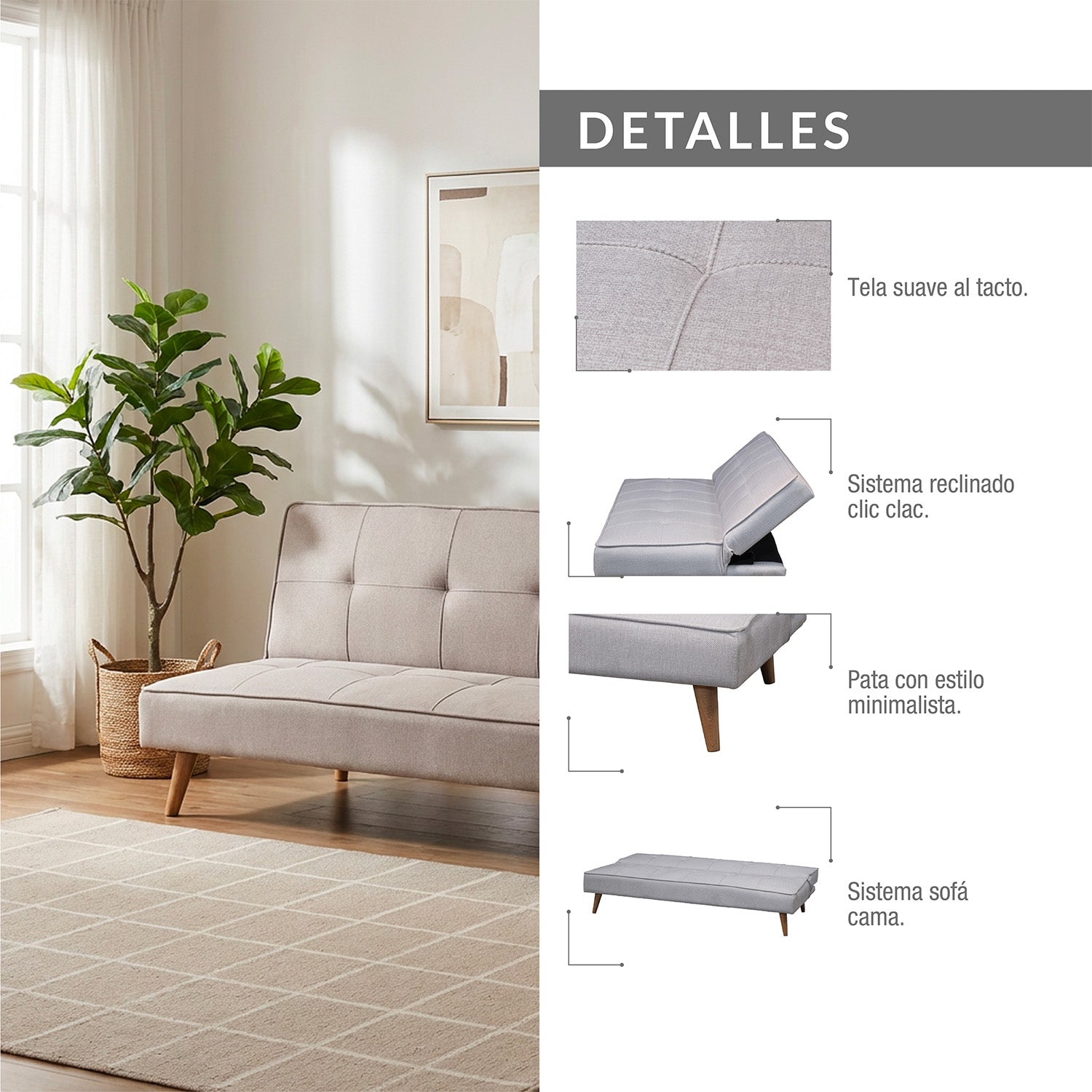 Sofá cama new Dax microfibra Taupe
