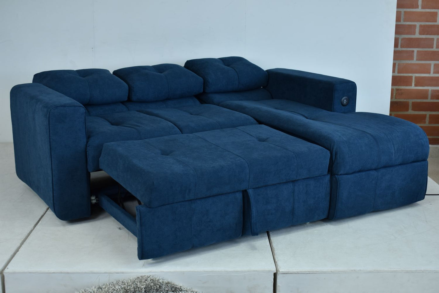 SOFÁ CAMA RINCONERO BOURBON MICROFIBRA AZUL