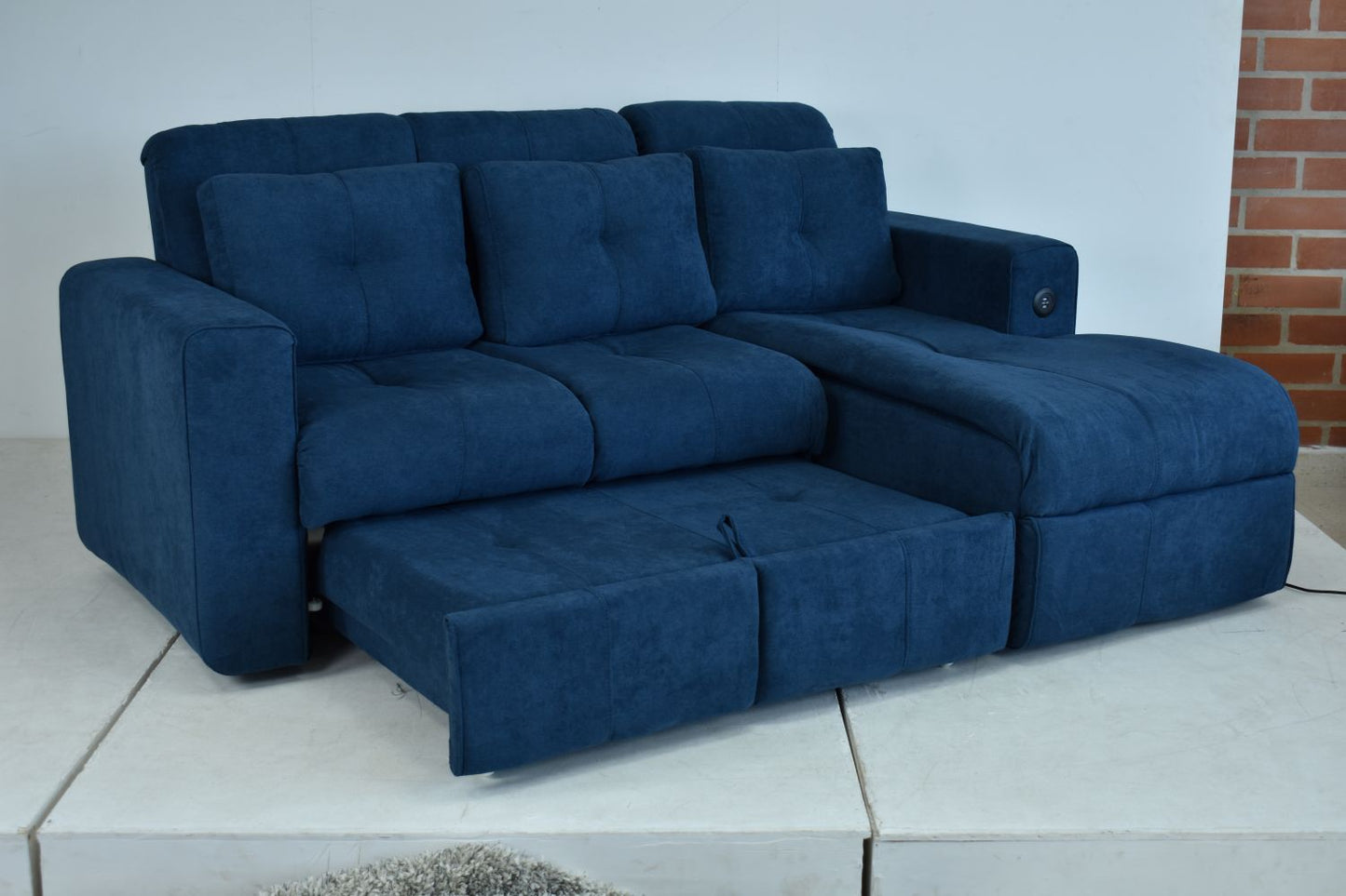 SOFÁ CAMA RINCONERO BOURBON MICROFIBRA AZUL