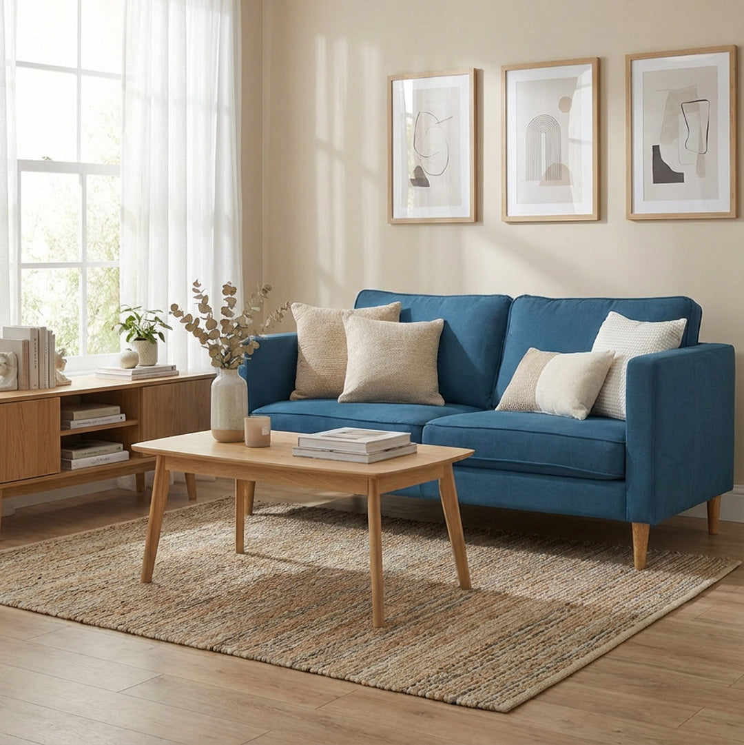 Sofa manhatan 3 puestos microfibra azul