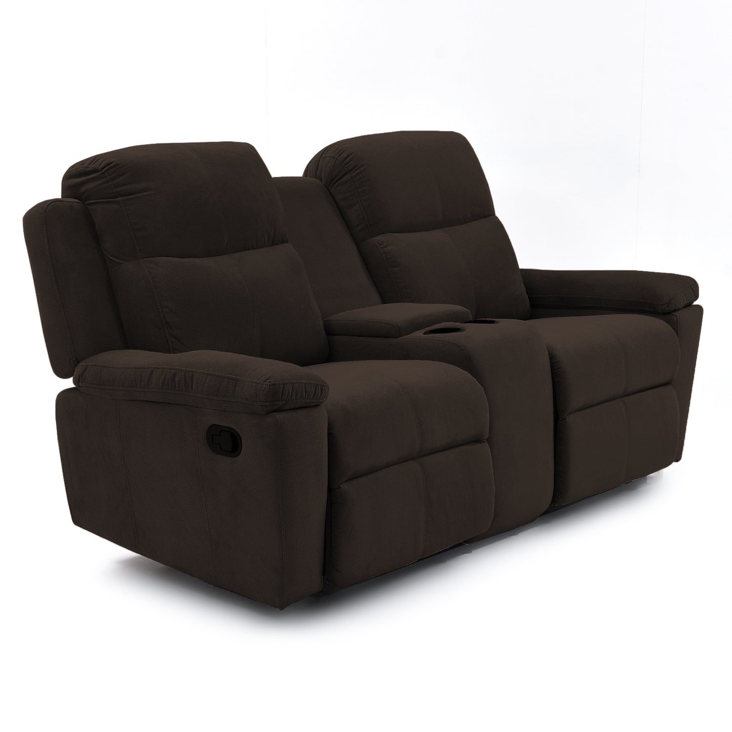 SOFA RECLINABLE CON CONSOLA MARSELLA 2 PUESTOS MICROFIBRA CHOCOLATE