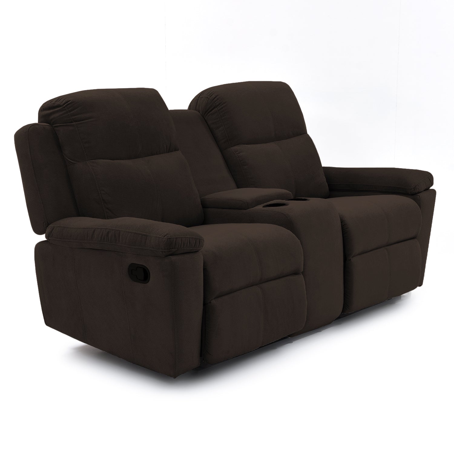 Sofá reclinable marsella 2 puestos con consola en microfibra chocolate
