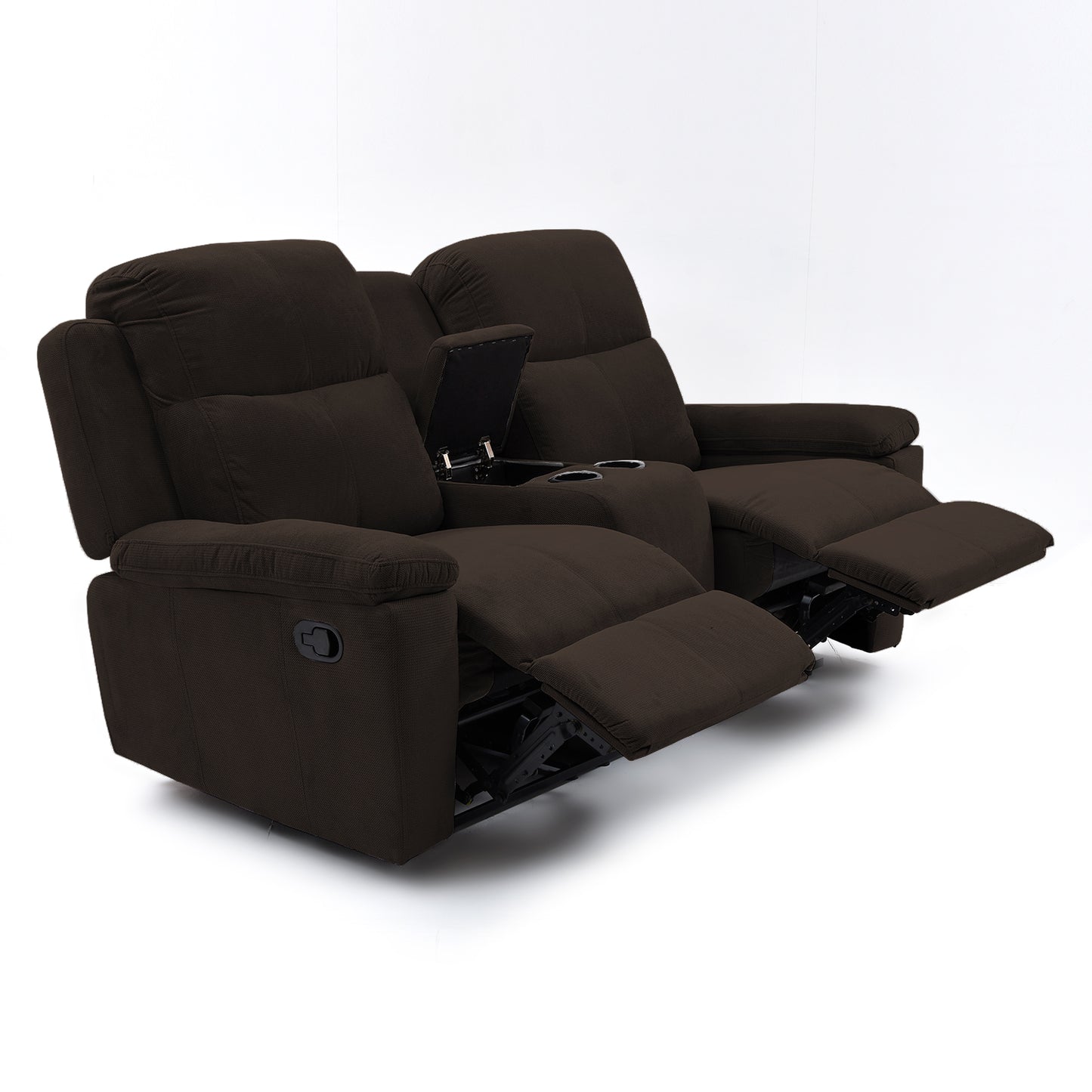 SOFA RECLINABLE CON CONSOLA MARSELLA 2 PUESTOS MICROFIBRA CHOCOLATE