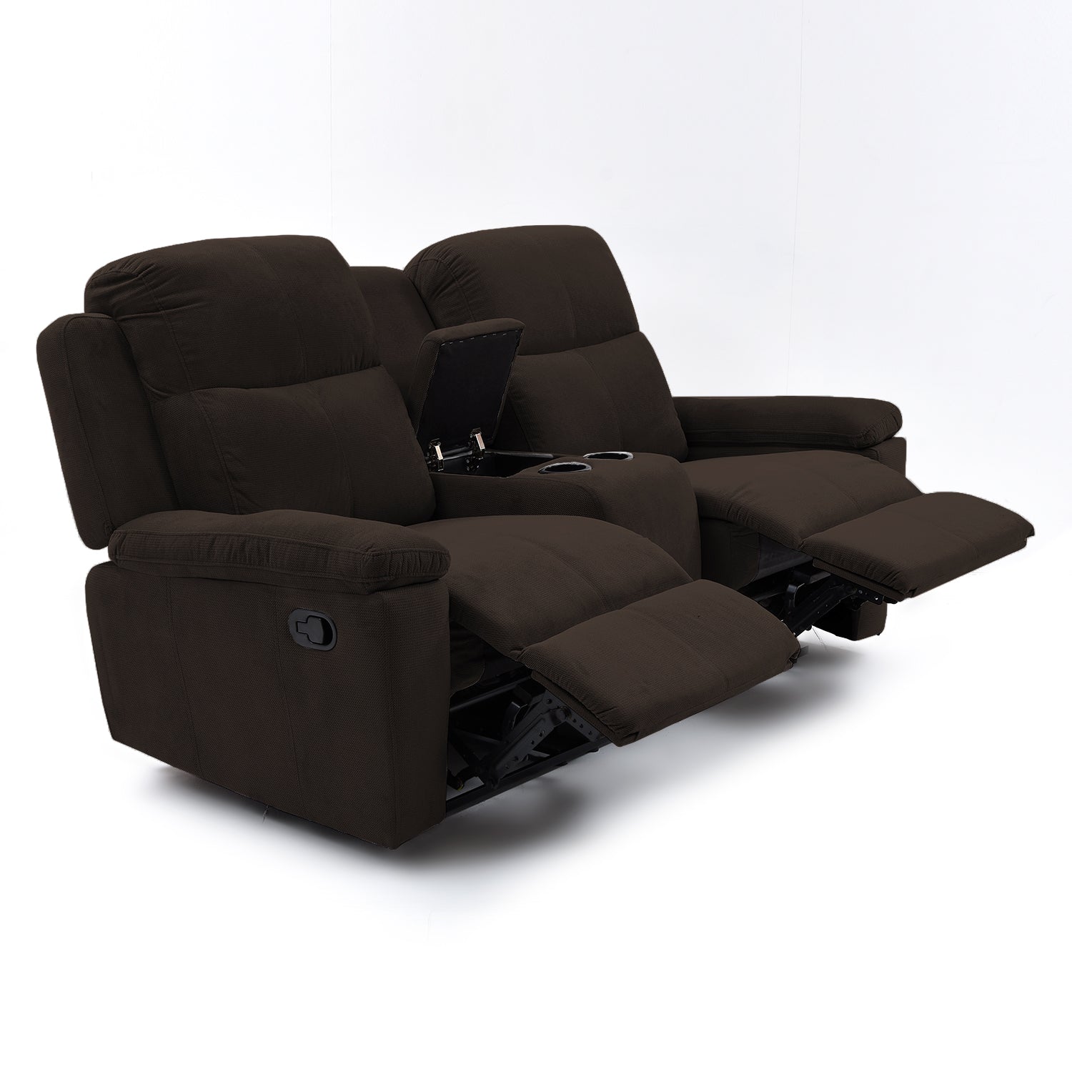Sofá reclinable marsella 2 puestos con consola en microfibra chocolate