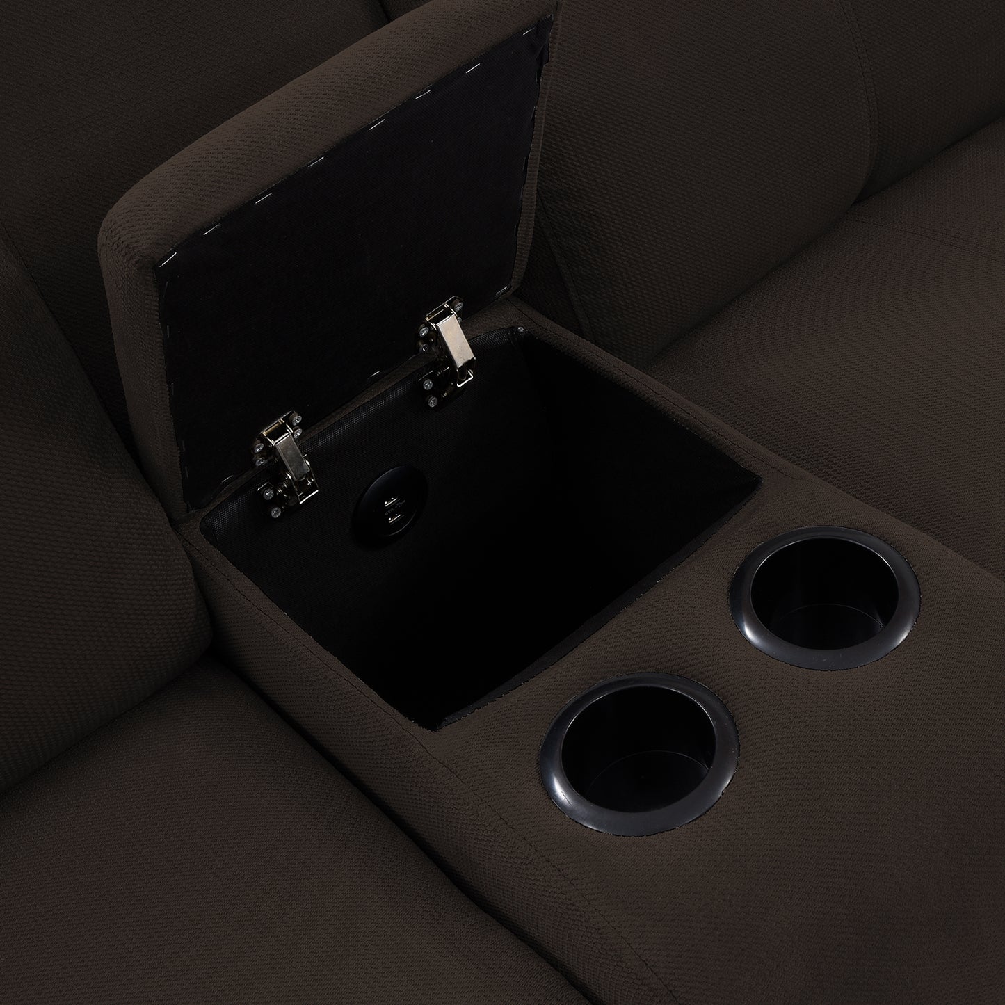 SOFA RECLINABLE CON CONSOLA MARSELLA 2 PUESTOS MICROFIBRA CHOCOLATE