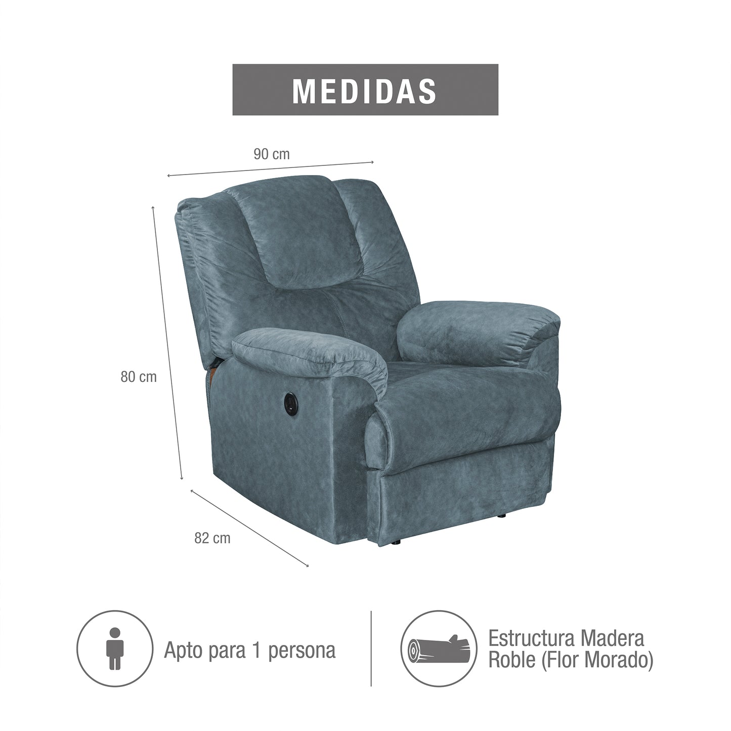 SILLA RECLINABLE TONY ELECTRICA USB SEMI SINTETICO GRIS PLOMO
