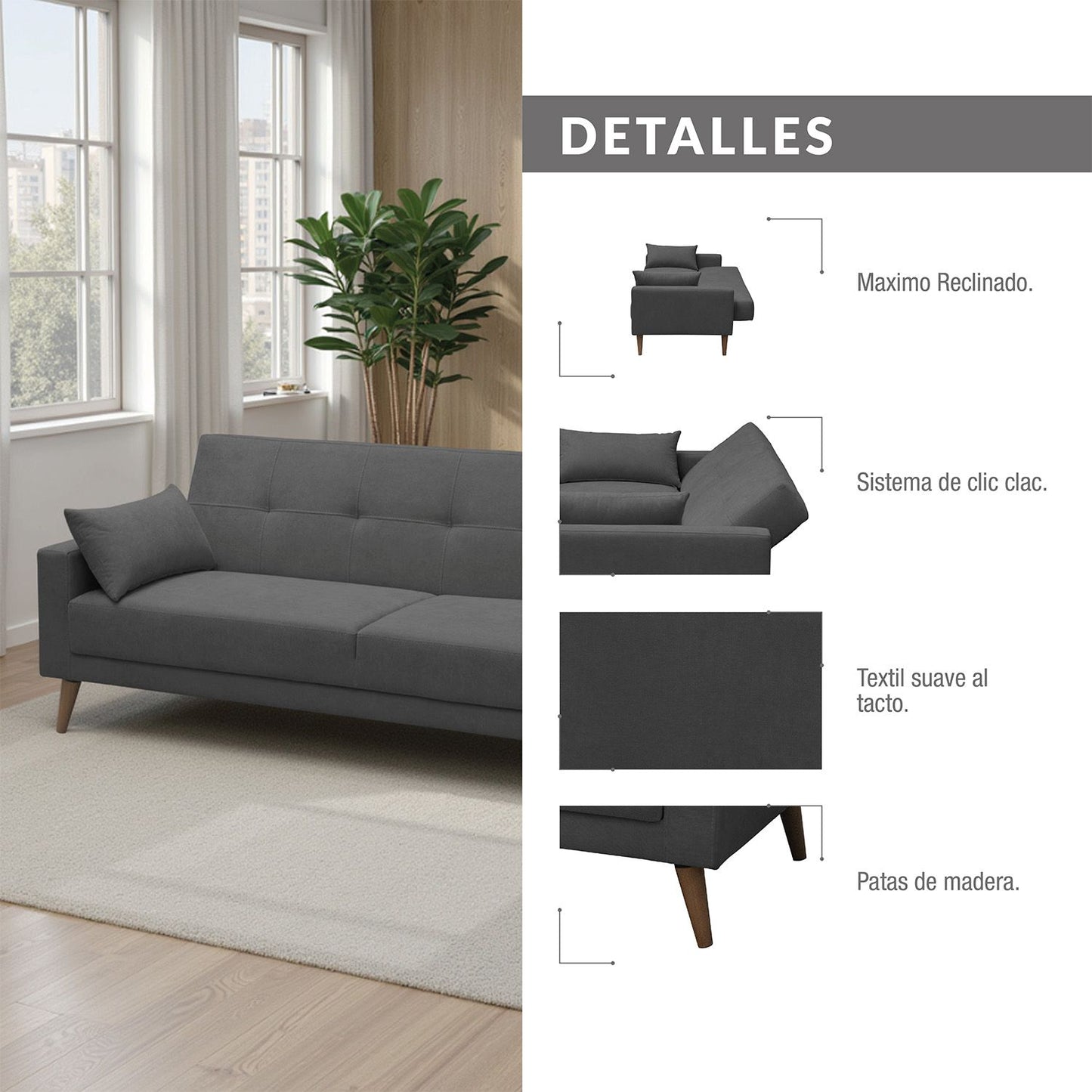 SOFA CAMA TOVIC MICROFIBRA PLOMO