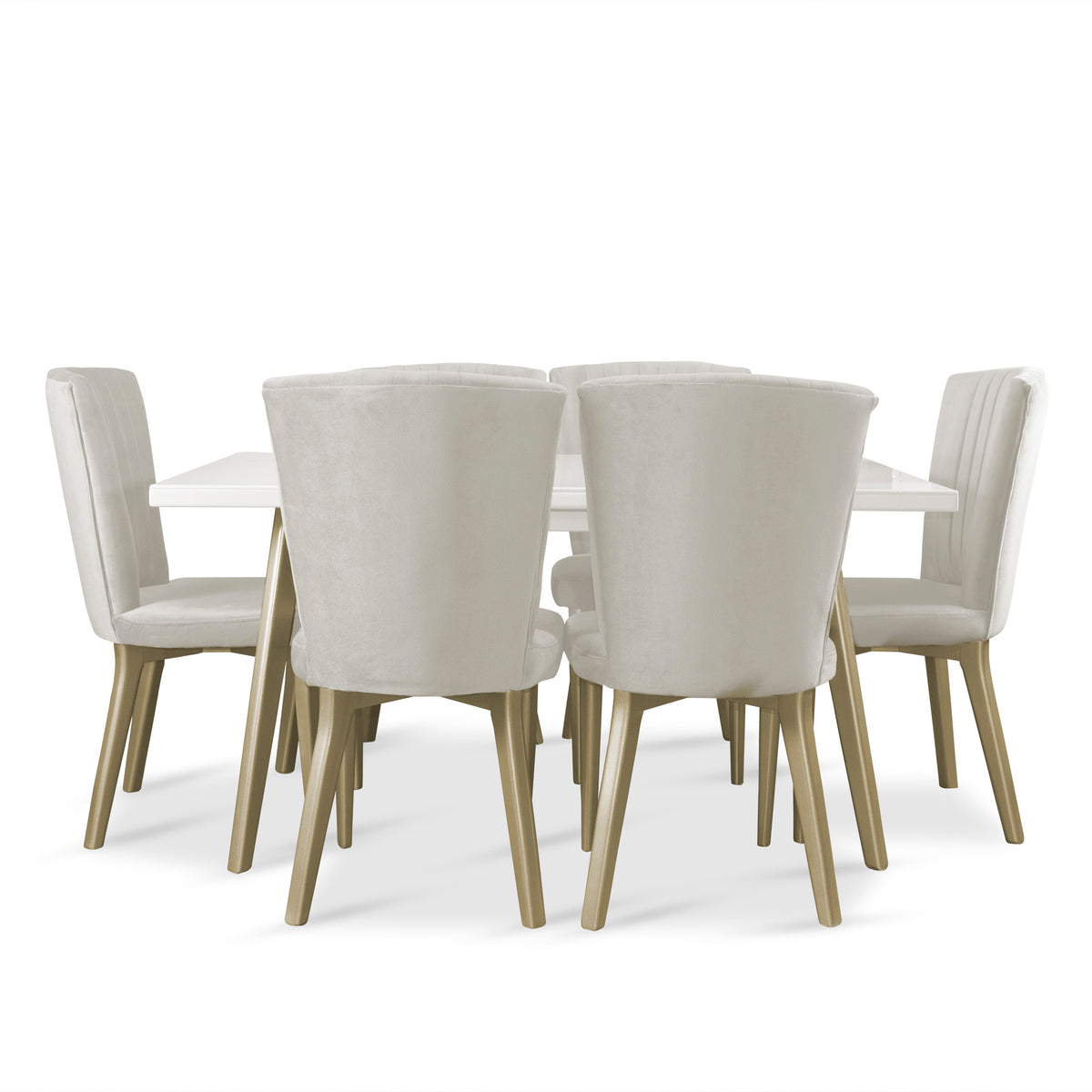 Comedor 6 puestos regina blanco perla-champaña Microfibra crudo