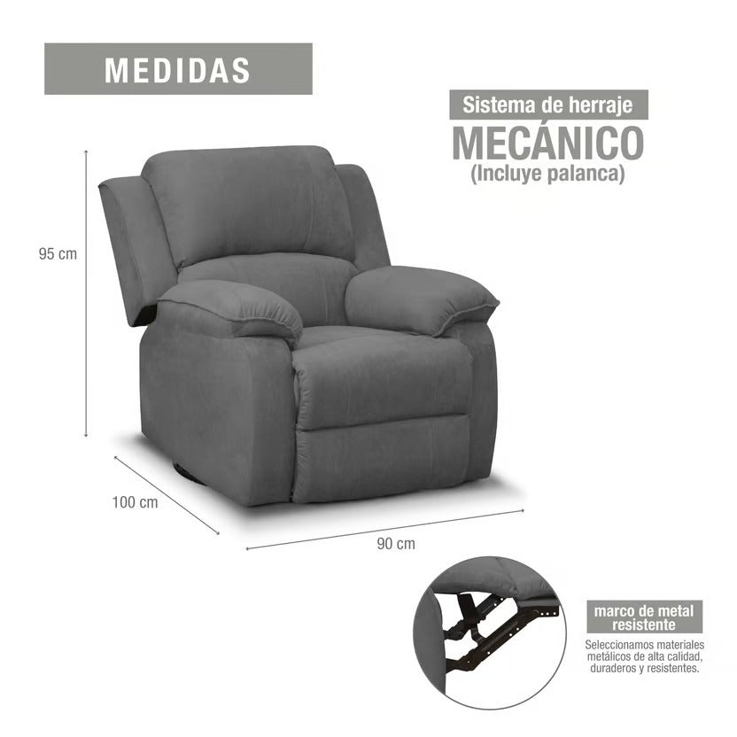 SILLA RECLINABLE MECEDORA GIRATORIA TOKIO MICROFIBRA. GRIS PLOMO