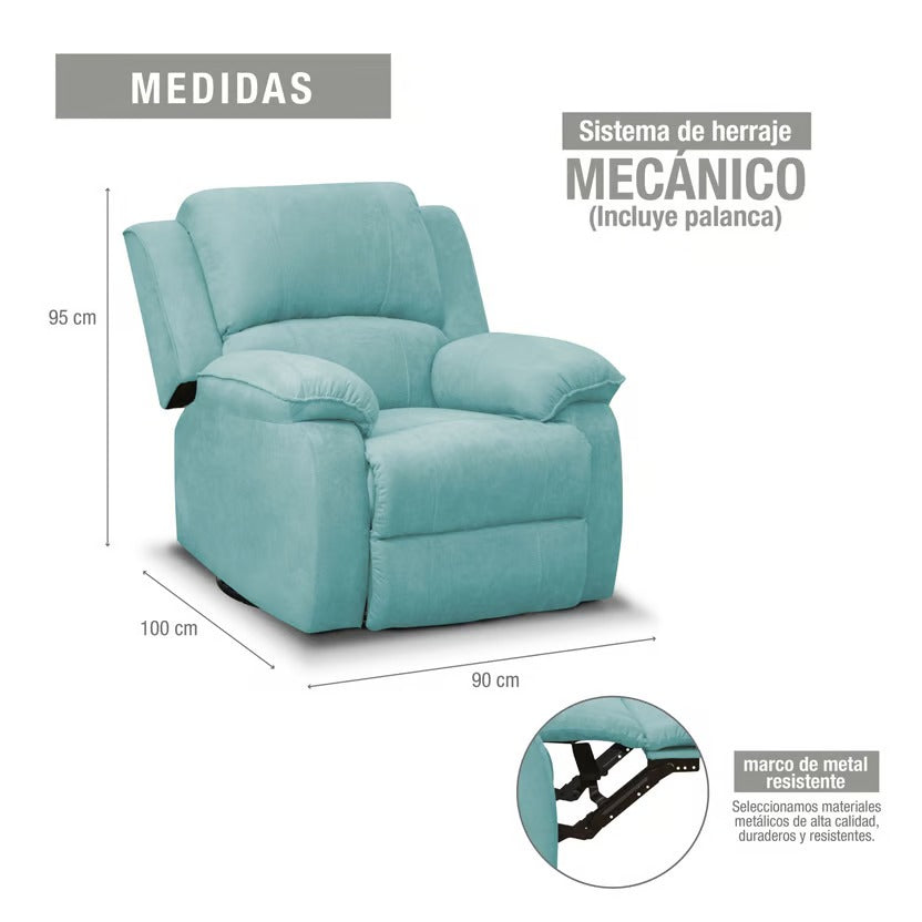 SILLA RECLINABLE MECEDORA GIRATORIA TOKIO MICROFIBRA. AQUA