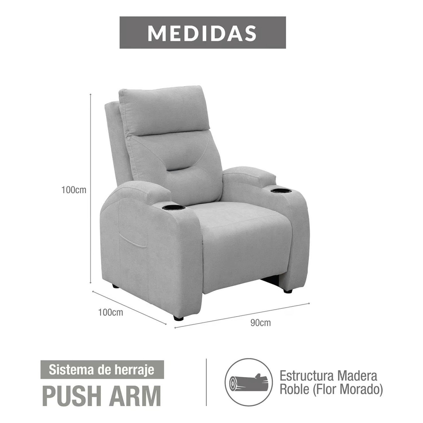 SILLA RECLINABLE LOGAN 1 PUESTO ESTATICO MICROFIBRAPLATA
