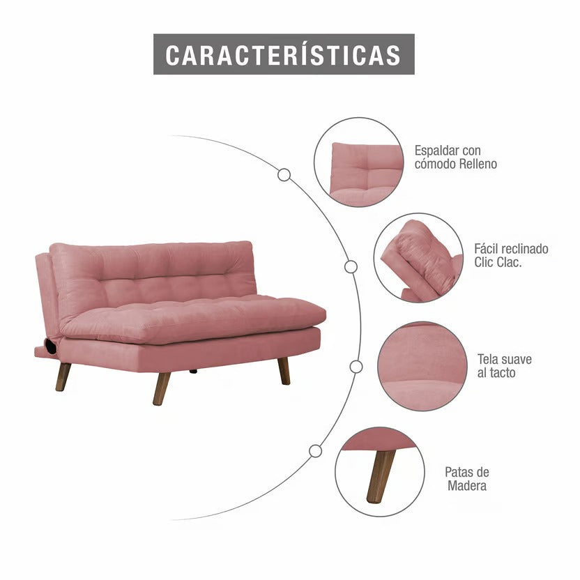 Sofa cama zur natural microfibra rosa