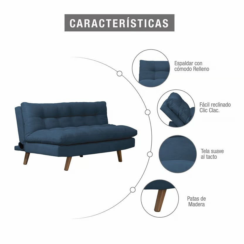 SOFA CAMA ZUR NATURAL MICROFIBRA AZUL