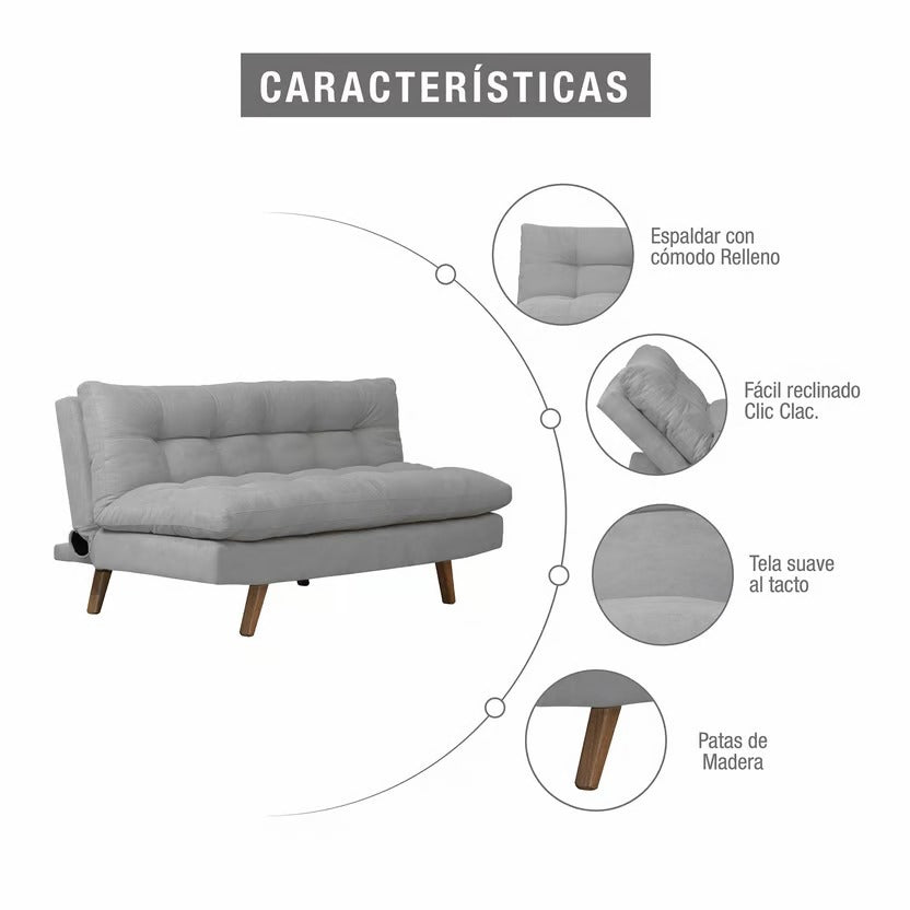 SOFA CAMA ZUR NATURAL MICROFIBRA PLATA
