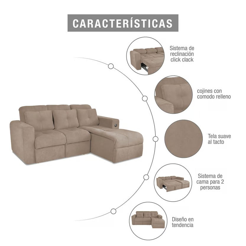 SOFÁ CAMA RINCONERO BOURBON MICROFIBRA CAMEL