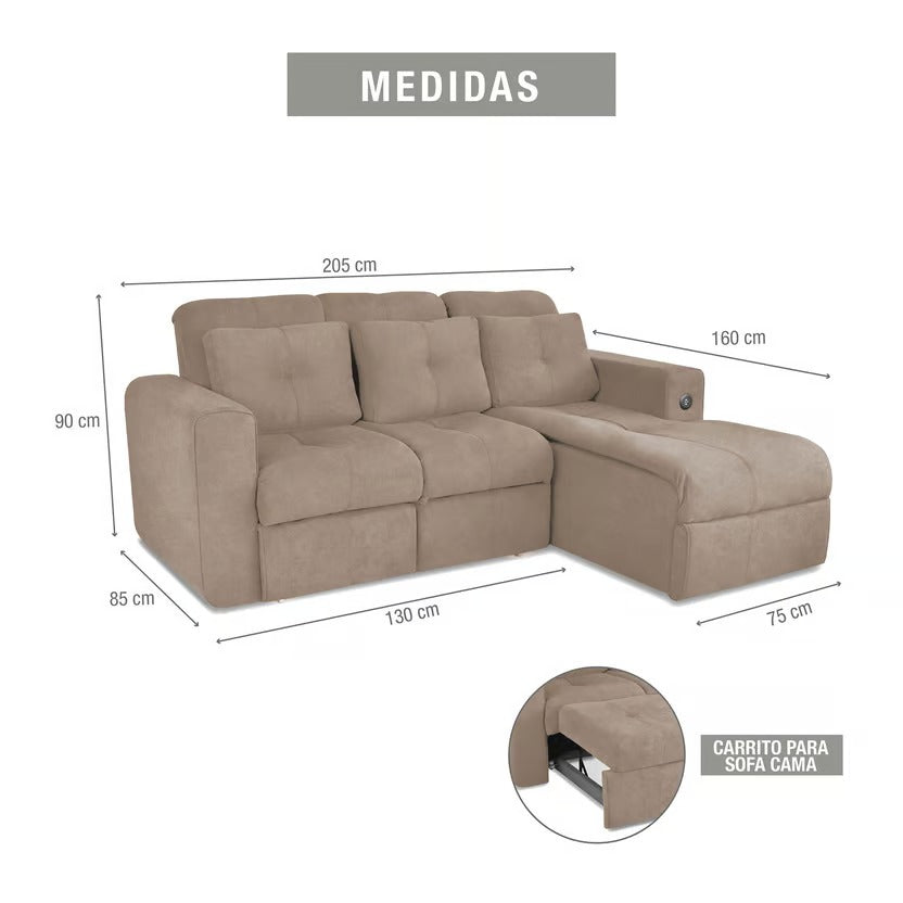 SOFÁ CAMA RINCONERO BOURBON MICROFIBRA CAMEL
