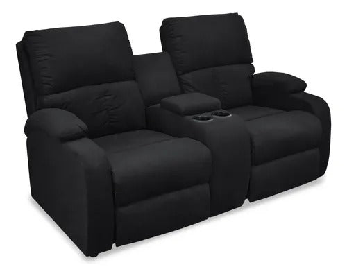 SOFA RECLINABLE AMBER 2P CONSOLA MICROFIBRA NEGRO