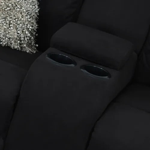 SOFA RECLINABLE AMBER 2P CONSOLA MICROFIBRA NEGRO
