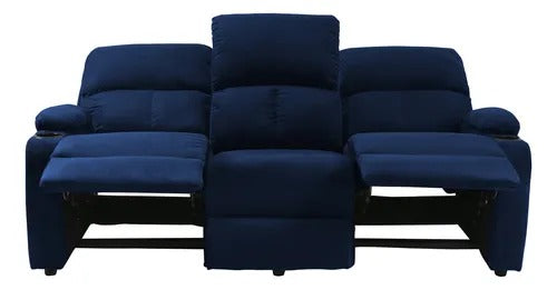 Sofá reclinable amber 3 puestos microfibra azul