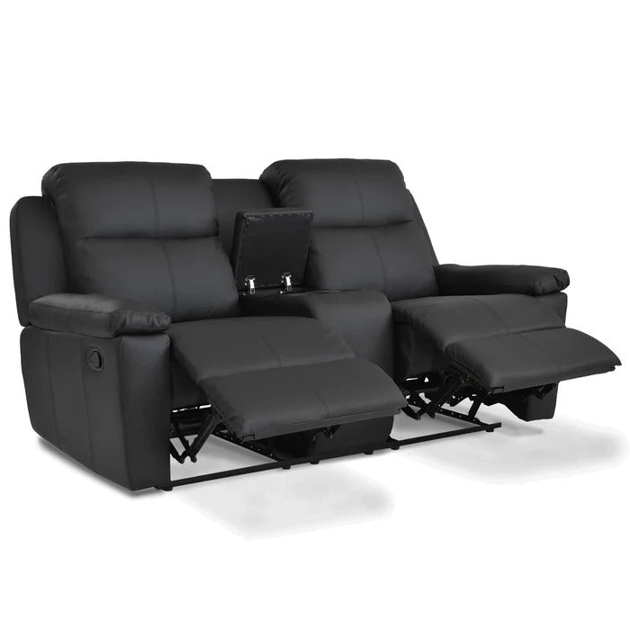 SOFÁ RECLINABLE CON CONSOLA MARSELLA 2 PUESTOS SINTETICO NEGRO