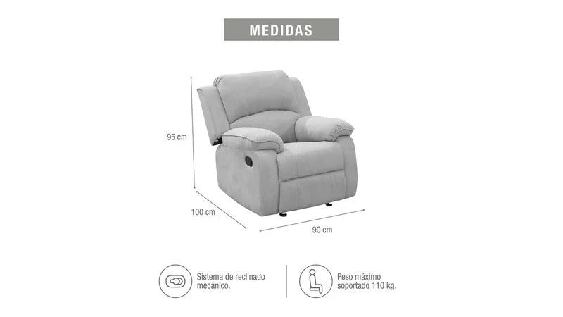 SILLA RECLINABLE MECEDORA BROOKLYN MICROFIBRA. PLATA