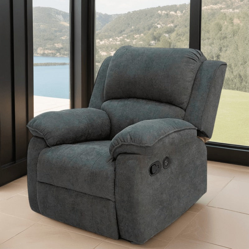 SILLA RECLINABLE MECEDORA BROOKLYN MICROFIBRA. GRIS PLOMO