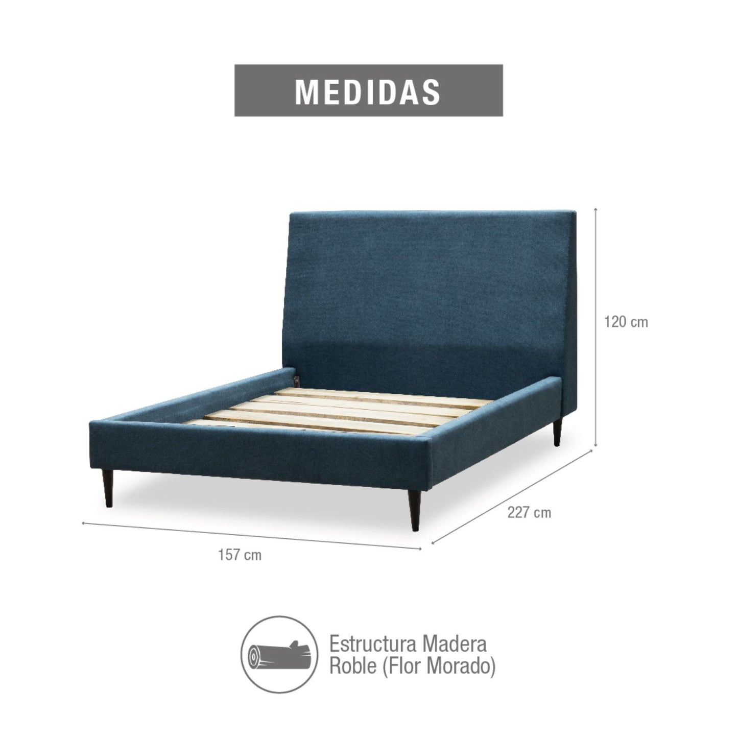 CAMA TAPIZADA BERLIN 140X190 ZULIA AZUL