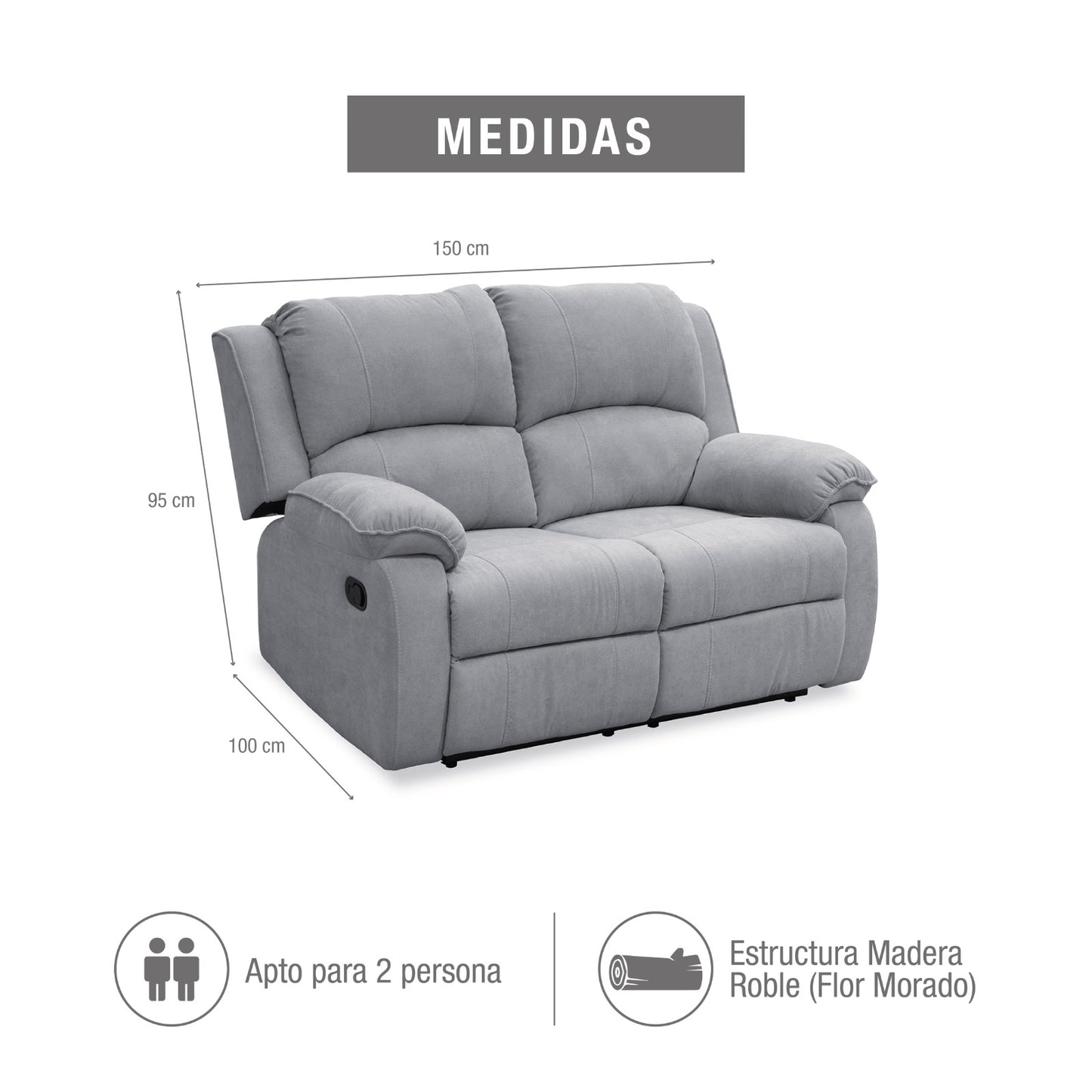 SOFA REC BROOKLYN 2 PTOS ESTATICO USB MICROFIBRA PLATA