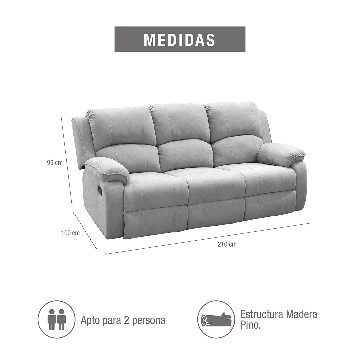 SOFA REC BROOKLYN 3 PTOS ESTATICO USB MICROFIBRA PLATA