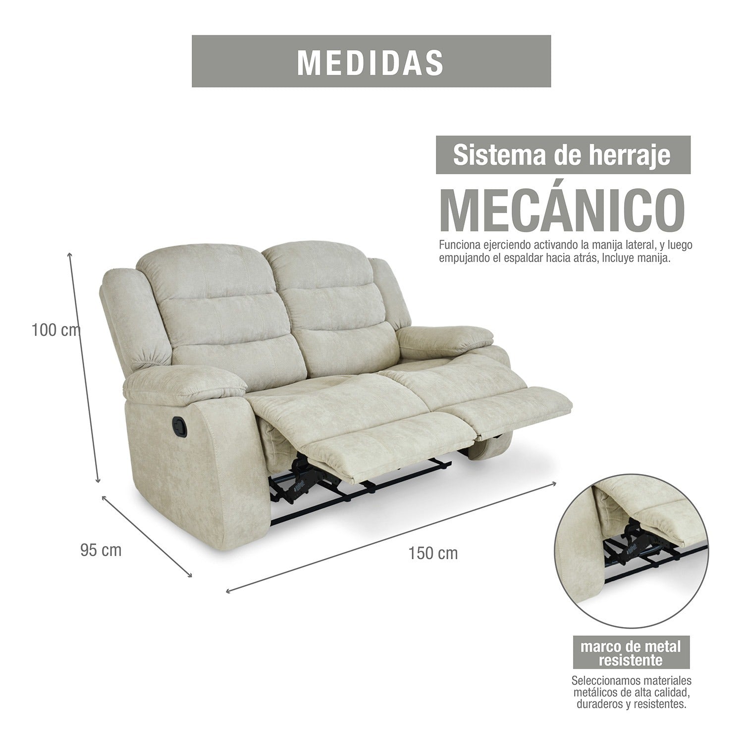 Sofá reclinable grand de 2 puestos en microfibra camel