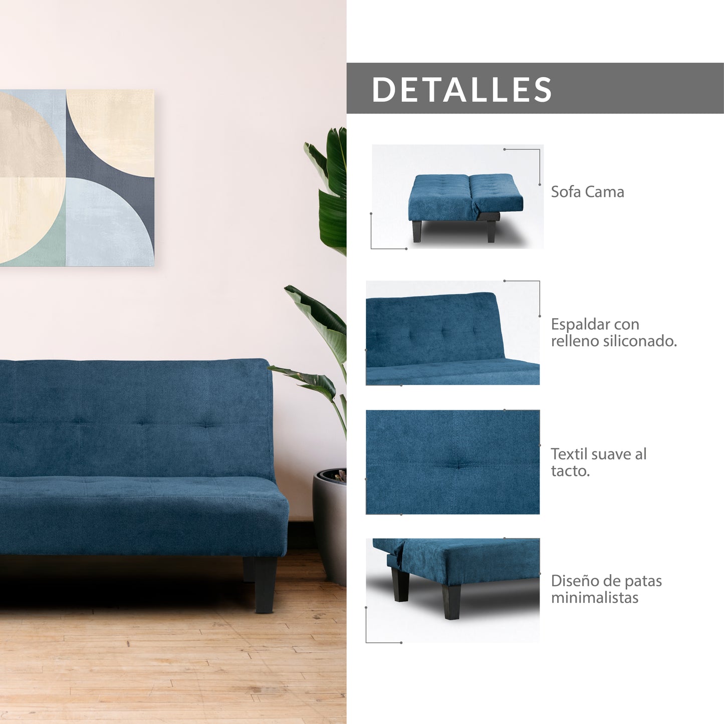 SOFA CAMA ALEK MICROFIBRA AZUL