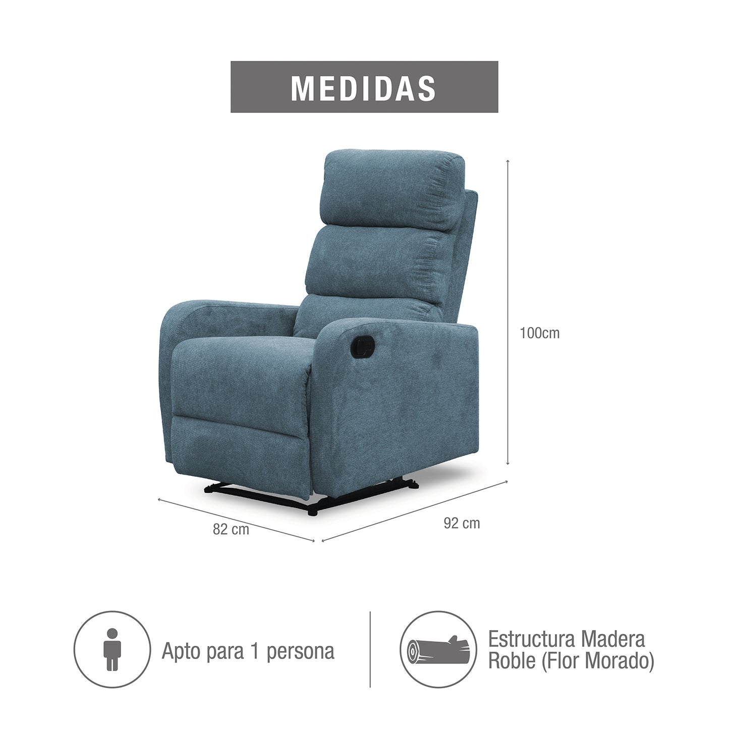 SILLA RECLINABLE ESTÁTICA PEKIN 1 PUESTO MICROFIBRA INDIGO