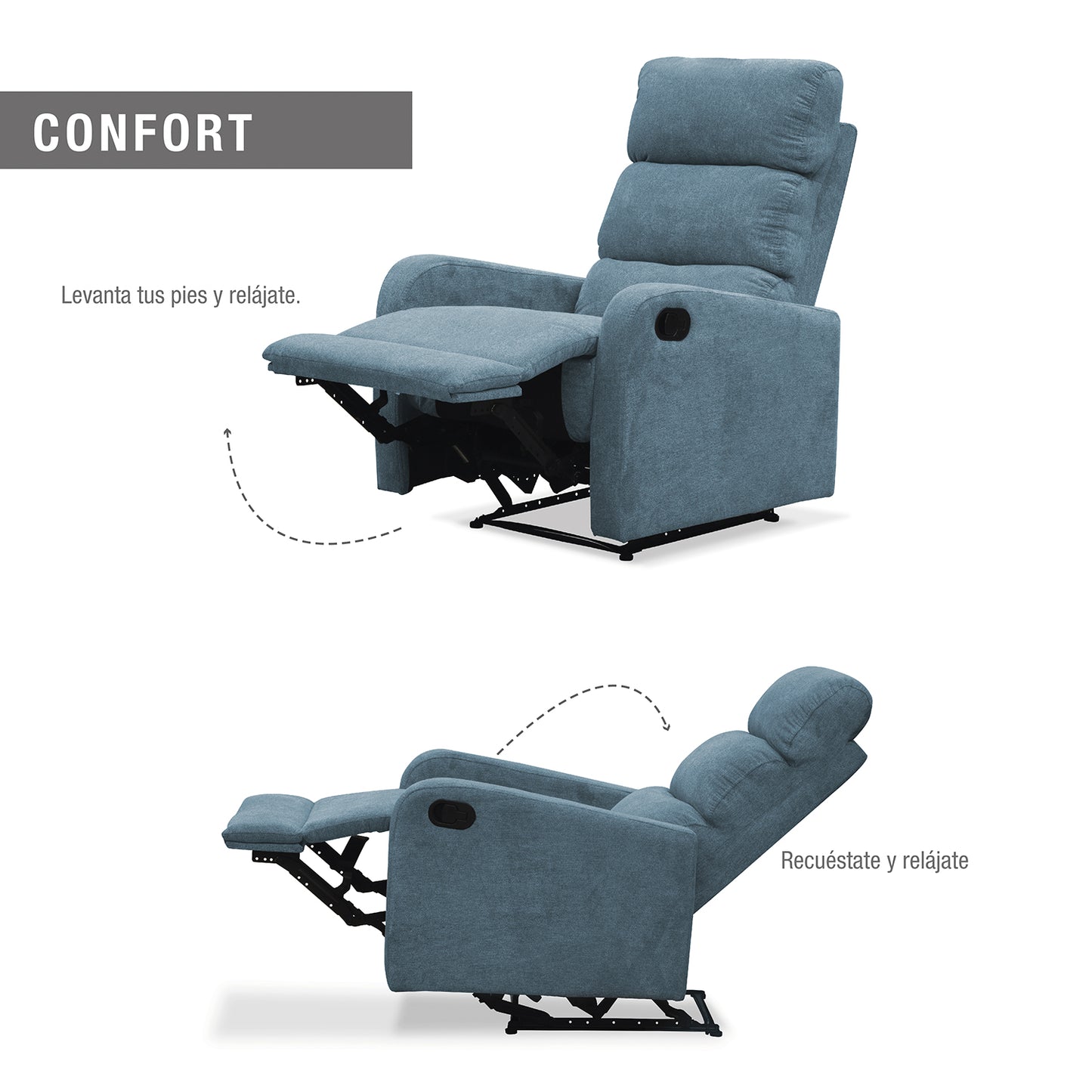 SILLA RECLINABLE ESTÁTICA PEKIN 1 PUESTO MICROFIBRA INDIGO