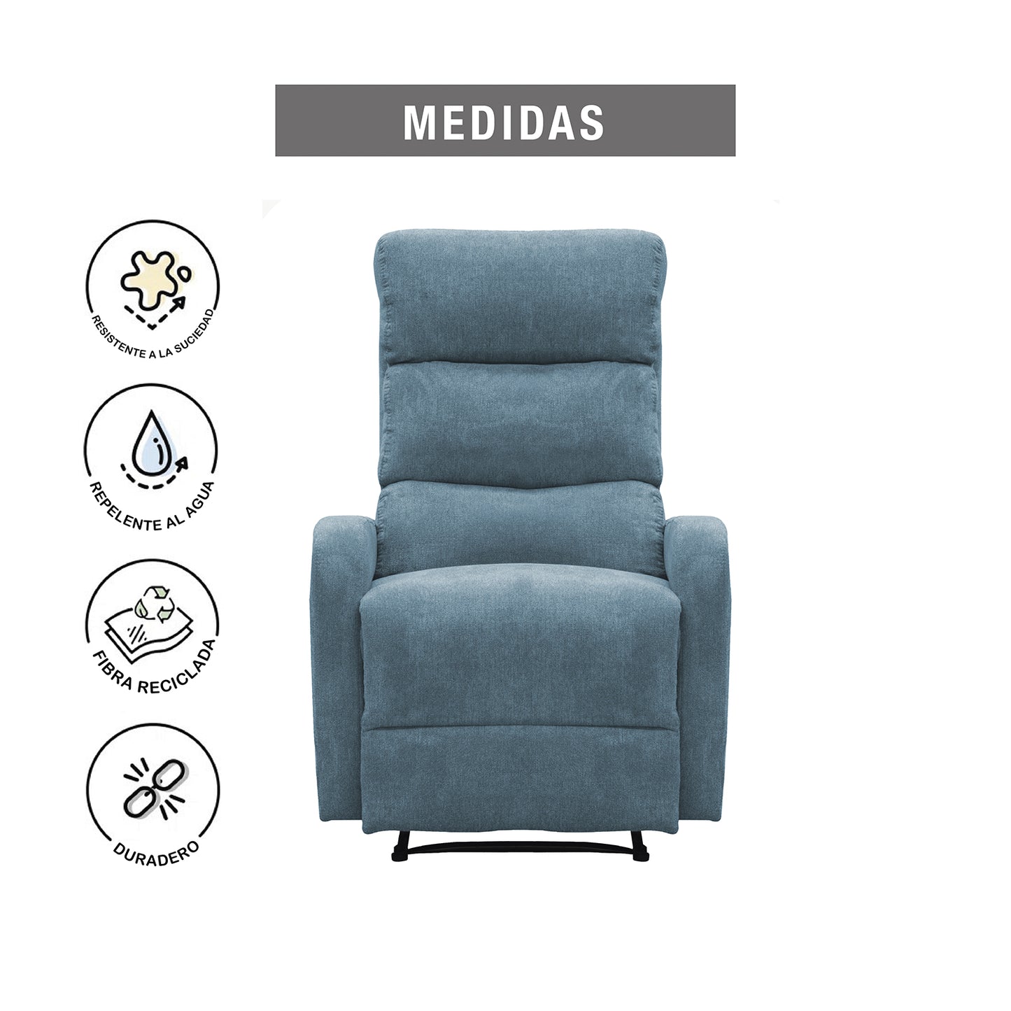 SILLA RECLINABLE ESTÁTICA PEKIN 1 PUESTO MICROFIBRA INDIGO