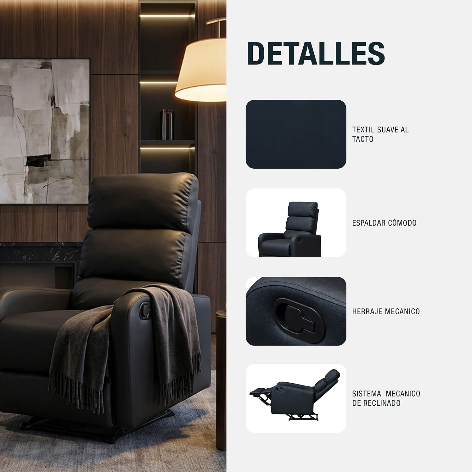 Silla reclinable Pekin Roma negro