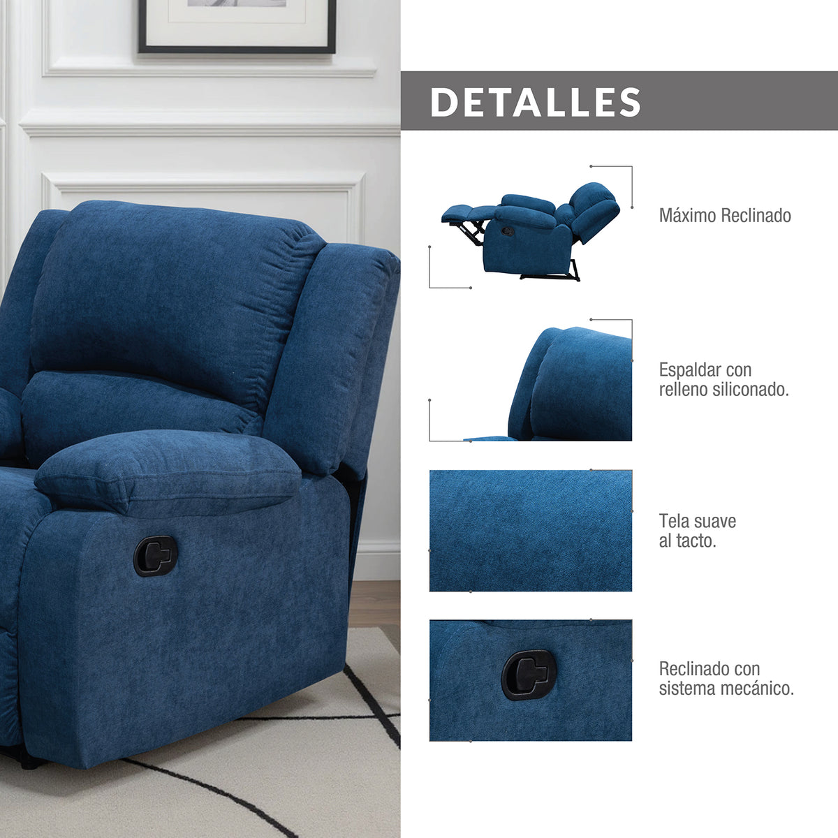 Reclinable Sull estática Microfibra Azul