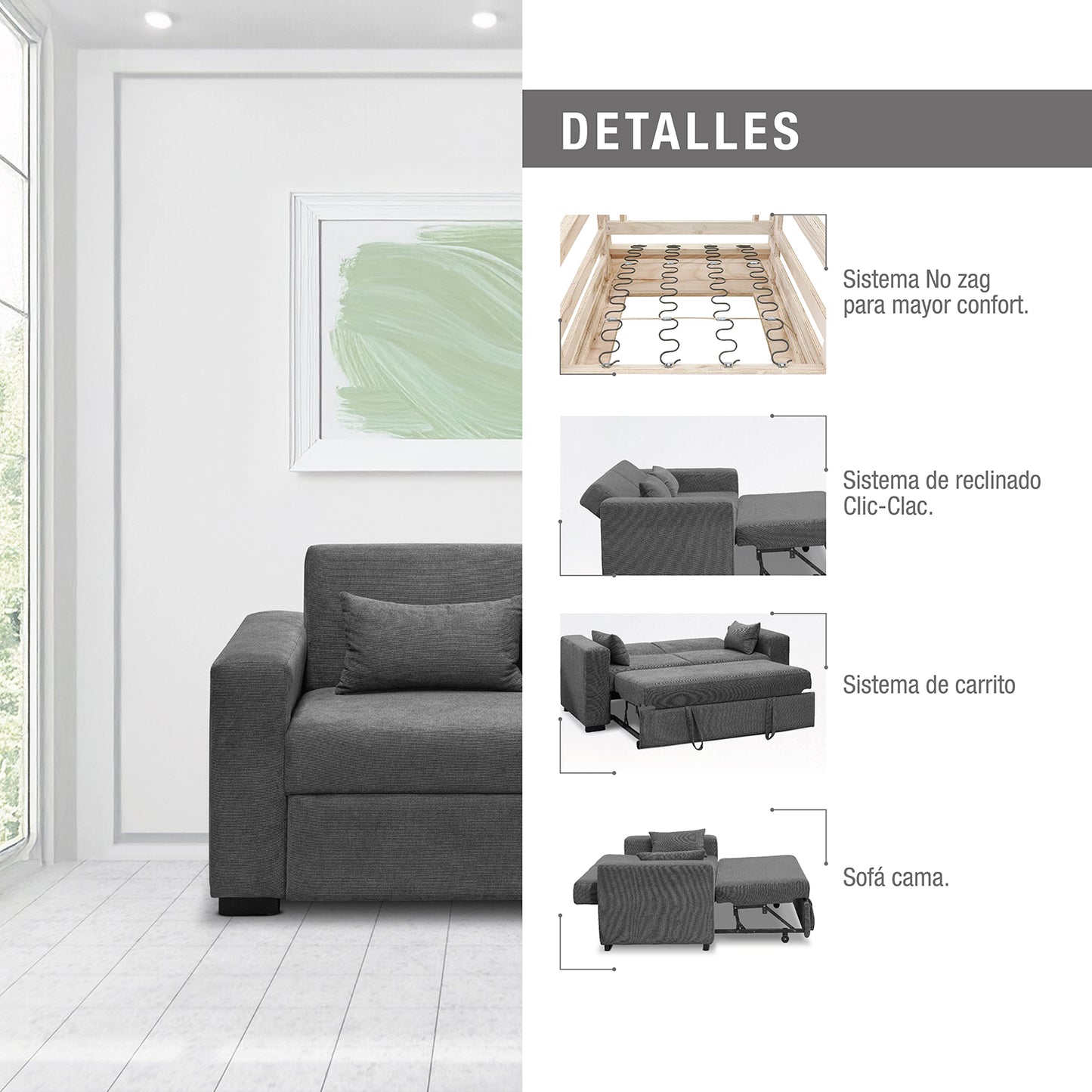 SOFA CAMA OLIVER 140 GRIS PLOMO