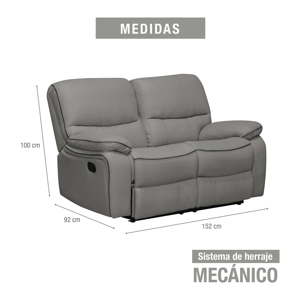 Sofá reclinable 2 puestos Star cuerotex Gris claro/plomo
