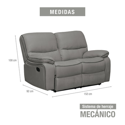 Sofá reclinable 2 puestos Star cuerotex Gris claro/plomo