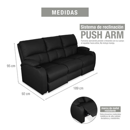SOFA RECLINABLE AMBER 3 PUESTOS  SINTETICO NEGRO