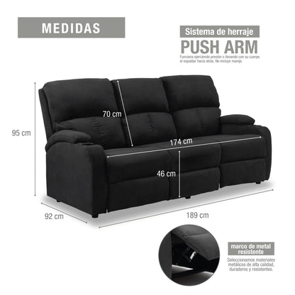 Sofa reclinable amber 3 puestos microfibra gris plomo
