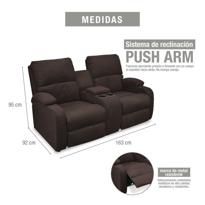 Sofa reclinable amber 2p consola microfibra chocolate