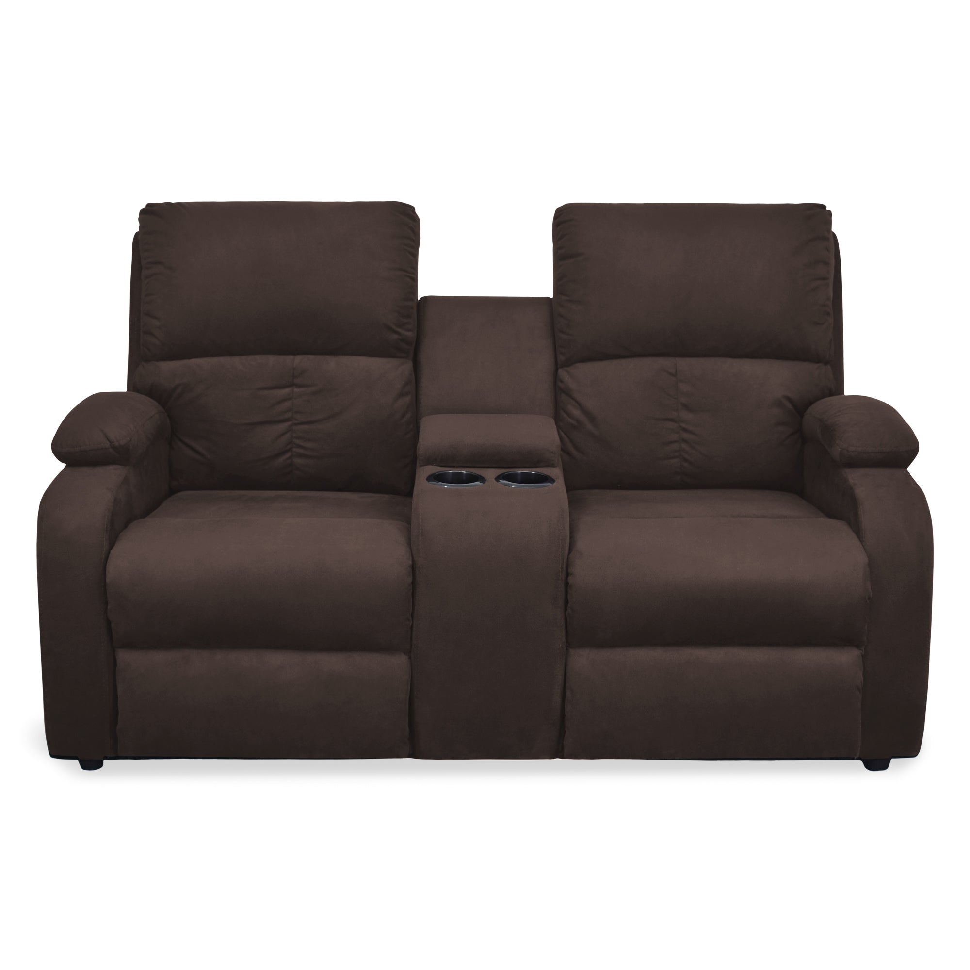 Sofa reclinable amber 2p consola microfibra chocolate