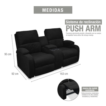 SOFA RECLINABLE AMBER  2P CONSOLA MICROFIBRA NEGRO