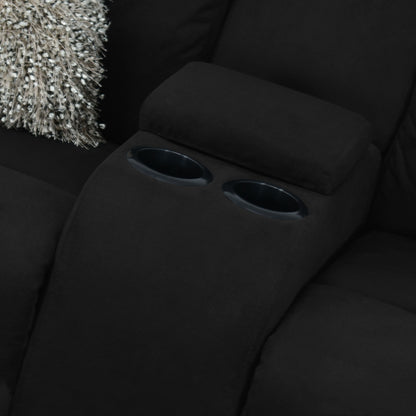 SOFA RECLINABLE AMBER  2P CONSOLA MICROFIBRA NEGRO