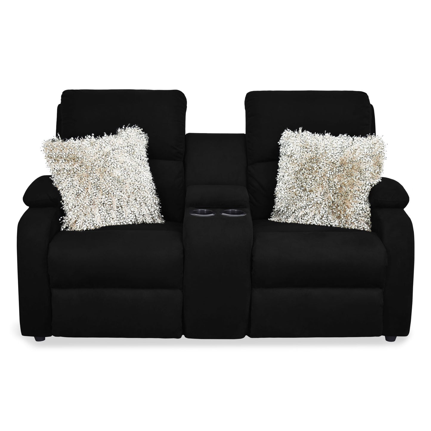 SOFA RECLINABLE AMBER  2P CONSOLA MICROFIBRA NEGRO