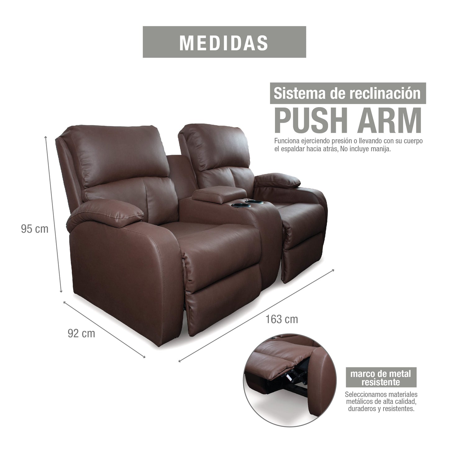 SOFA RECLINABLE AMBER  2P CONSOLA SINTETICO CHOCOLATE