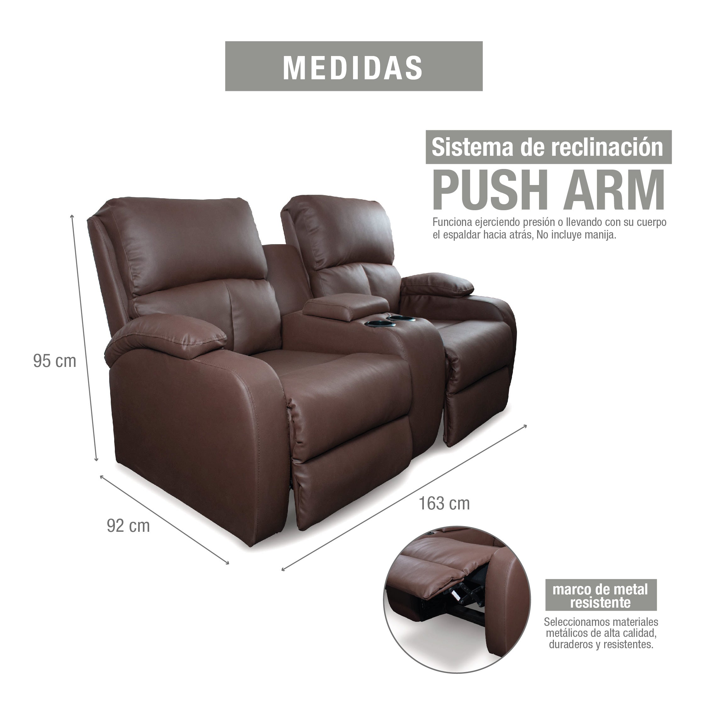 Sofa reclinable amber 2p consola sintetico chocolate